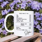 Personalized Bible Receipt Jesus Paid It All 11 oz 15 oz Mug with Name Work Baptism Easter Gift for Christian Friend