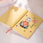 Personalised Birth Flower Cartoon Reading Character A5 Lined Notebook with Name and Pencil Birthday Gift for Family Friends