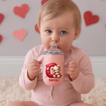 Personalized Cute Heart Bear 10 oz Thermal Insulated Sippy Cup with Name and Initial Birthday Valentine's Day Gift for Children