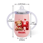 Personalized Cute Heart Bear 10 oz Thermal Insulated Sippy Cup with Name and Initial Birthday Valentine's Day Gift for Children