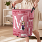 Personalized Word Cloud Cartoon Character Laundry Storage Basket with Name and Initial Daily Use Birthday Anniversary Gift for Friends Family