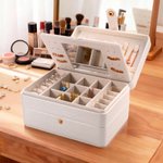 Personalisierte Double-Layer-Geburt Blume PU-Leder-Schmuck-Box mit Namen Make-up-Spiegel Geburtstag Valentinstag Geschenk für Frauen Mädchen