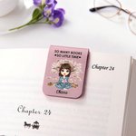 Segnalibro magnetico personalizzato in PU con personaggio e nome e testo regalo di compleanno o Natale per amici e amanti dei libri