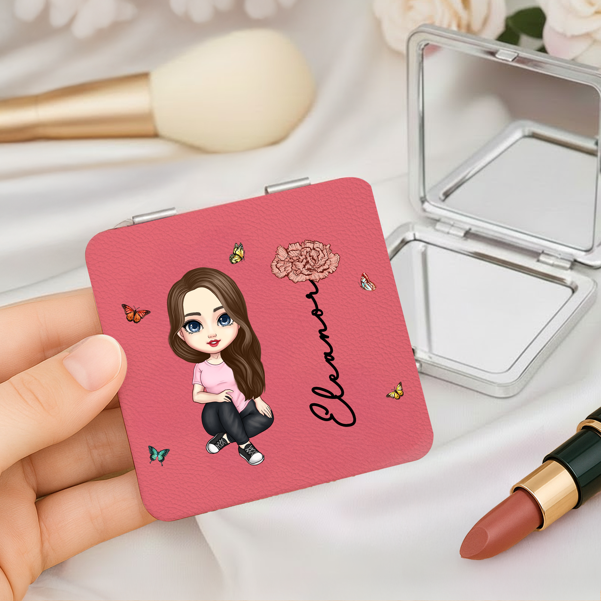 Miroir de maquillage carré rond avec nom Cadeau d'anniversaire, de mariage et de fête pour les femmes