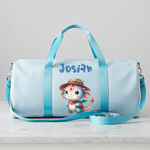 Personalized Cartoon Traveling Animals Travel Duffel Bag with Name and Shoulder Strap Daily Use Birthday Gift for Kid Teenager Student