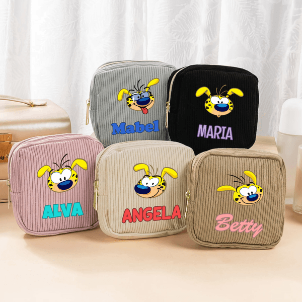 Personalized Cartoon Marsupilami Square Corduroy Makeup Bag with Name Travel Birthday Gift for Women | Callie × Marsupilami®