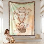 Personalised Watercolor Balloon Animal Soft Tassel Blanket with Name Home Decor Birthday Gift for Kids Family