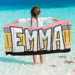 Personalized Pencil Apple Style Quick Dry Microfiber Beach Towel with Alphabet Name Back to School Holiday Birthday Gift for Family Friends Teachers