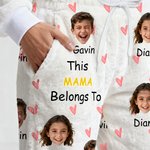 Personalizzato Questo appartiene a 1-6 foto del viso Pantaloni del pigiama in pile con nome e tasca Regalo di compleanno anniversario da indossare tutti i giorni per gli amici della famiglia