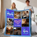 Couverture Douce Personnalisée avec Photos Noms et Texte Cadeau Anniversaire St-Valentin pour Couple Famille
