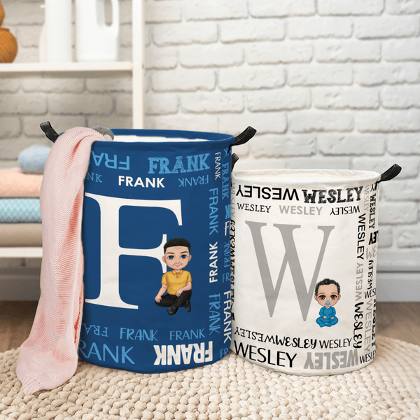 Personalized Word Cloud Cartoon Character Laundry Storage Basket with Name and Initial Daily Use Birthday Anniversary Gift for Friends Family