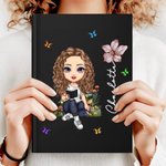 Personalised Birth Flower Cartoon Reading Character A5 Lined Notebook with Name and Pencil Birthday Gift for Family Friends