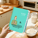 Personalised Heart Cartoon Cooking Character 2026 Planner Spiral A5 Notebook with Weekly Monthly Planner Pages Birthday Gift for Chef