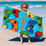 Toalla de playa de secado rápido, suave y multicolor, personalizada, con nombre, para los amantes de los videojuegos, como regalo de cumpleaños para las vacaciones de verano.