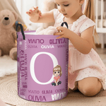 Personalized Word Cloud Cartoon Character Laundry Storage Basket with Name and Initial Daily Use Birthday Anniversary Gift for Friends Family