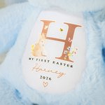 Personalized My First Easter Bib Peter Rabbit Cute Plush Stuffed Animal Toy with Name and Year Easter Gift for Kids Newborns Babies