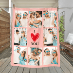 Personalized  I Love You 8 Photos Collage Multicolor Soft Throw Blanket with Home Decor Valentine's Day Anniversary Birthday Gift for Family Couples