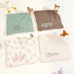 Coperta di sicurezza personalizzata per bambini con nome ricamato, regalo di compleanno per neonati, orso, mucca, fantasia e unicorno.