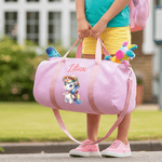 Personalized Cartoon Traveling Animals Travel Duffel Bag with Name and Shoulder Strap Daily Use Birthday Gift for Kid Teenager Student