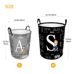 Personalized Word Cloud Cartoon Character Laundry Storage Basket with Name and Initial Daily Use Birthday Anniversary Gift for Friends Family