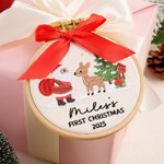 Personalised Embroidered Christmas Tree Rabbit Bow Ornament with Name and Year Tree Decor Baby's First Christmas Gift for New Parents