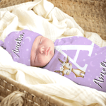 Personalized Flower Wreath Animals 100% Cotton Swaddle Blanket and Hat Set with Name Birthday Baby Shower Gift for Newborns Babies