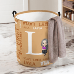 Personalized Word Cloud Cartoon Character Laundry Storage Basket with Name and Initial Daily Use Birthday Anniversary Gift for Friends Family