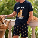 Personalized Dog Cat Photo Short-sleeve Pajama Matching Shorts Set with Text Summer Home Clothing Birthday Gift for Men Pet Lovers