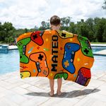 Toalla de playa de secado rápido, suave y multicolor, personalizada, con nombre, para los amantes de los videojuegos, como regalo de cumpleaños para las vacaciones de verano.