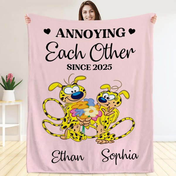 Personalized Cartoon Cute Marsupilami Soft Throw Blanket with Names Home Decor Birthday Anniversary Gift for Couple | Callie × Marsupilami®