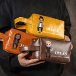 Trousse de Toilette en Cuir PU Personnalisée avec Personnage Dessin Animé Nom et Texte Cadeau Anniversaire Noël pour Homme Père