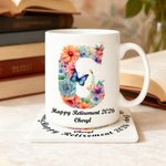 Personalised Watercolour Butterfly Floral Initial Design Ceramic Coffee Mug with Name and Year Daily Use Retirement Gift for Woman Retiree