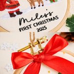 Personalised Embroidered Christmas Tree Rabbit Bow Ornament with Name and Year Tree Decor Baby's First Christmas Gift for New Parents