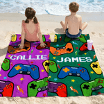Toalla de playa de secado rápido, suave y multicolor, personalizada, con nombre, para los amantes de los videojuegos, como regalo de cumpleaños para las vacaciones de verano.