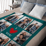 Personalized  I Love You 8 Photos Collage Multicolor Soft Throw Blanket with Home Decor Valentine's Day Anniversary Birthday Gift for Family Couples