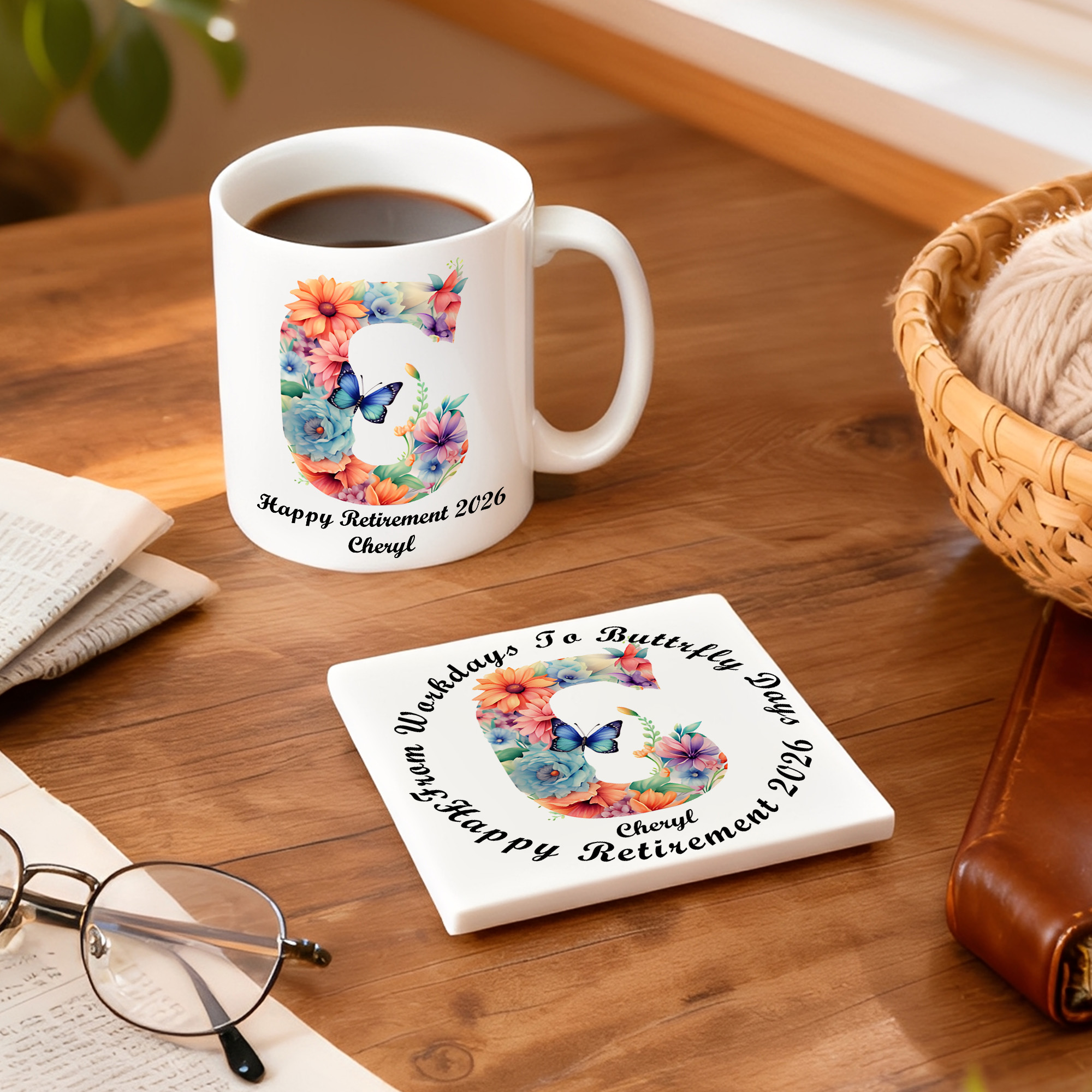 Tasse à café en céramique personnalisée avec nom et année Cadeau de retraite pour femme retraitée