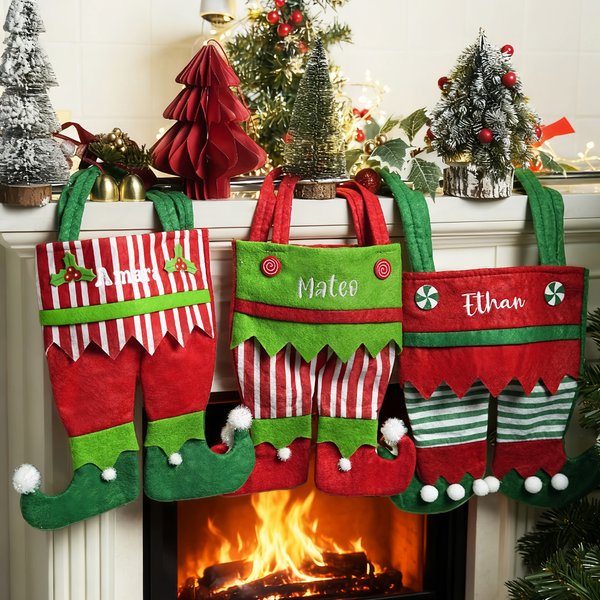 Personalizzato Elf Pants Calza di Natale con ricamo nome Camino Albero di Natale Hanging Decor Regalo di Natale per la famiglia amico