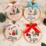 Personalised Embroidered Christmas Tree Rabbit Bow Ornament with Name and Year Tree Decor Baby's First Christmas Gift for New Parents