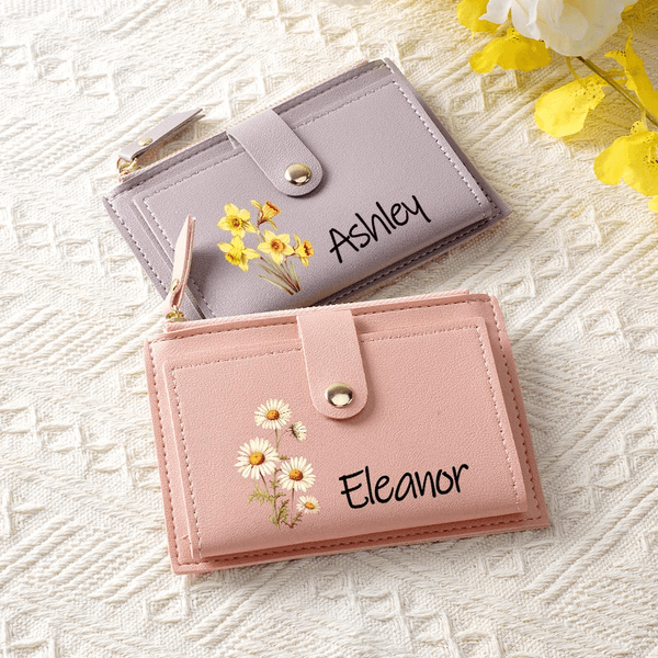 Portefeuille portable en cuir PU avec nom et porte-cartes Cadeau de mariage, d'anniversaire et de naissance personnalisé pour femme fille