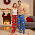 Personalised Heart Couples Portrait Photos Long Pyjama Pants with Name and Drawstring Valentine's Day Birthday Gift for Women Men Couples