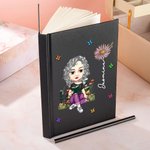 Personalised Birth Flower Cartoon Reading Character A5 Lined Notebook with Name and Pencil Birthday Gift for Family Friends