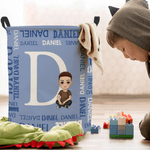 Personalized Word Cloud Cartoon Character Laundry Storage Basket with Name and Initial Daily Use Birthday Anniversary Gift for Friends Family