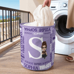 Personalized Word Cloud Cartoon Character Laundry Storage Basket with Name and Initial Daily Use Birthday Anniversary Gift for Friends Family
