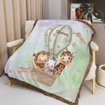 Personalised Watercolor Balloon Animal Soft Tassel Blanket with Name Home Decor Birthday Gift for Kids Family