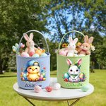 Personalised Cartoon Cute Bunny Chick Reusable Easter Plaid Basket with Name Easter Egg Hunt Easter Party Gift for Kids