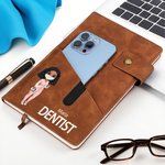 Personalised Cartoon Character A5 PU Leather Journal Notebook with Pocket and Name Birthday Appreciation Gift for Nurse Doctor Medical Staff