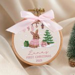 Personalised Embroidered Christmas Tree Rabbit Bow Ornament with Name and Year Tree Decor Baby's First Christmas Gift for New Parents
