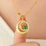Personalized Zircon Moon Star Necklace with Birthstone Dainty Jewelry Birthday Anniversary Valentine's Day Gift for Women Her
