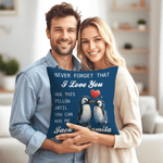 Personalized Never Forget That I Love You Penguin Heart Soft Throw Pillow Cover with Name Anniversary Valentine's Day Gift for Couple