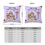 Personalized Cartoon Reading Character Birth Flower Soft Throw Pillow Cover with Name and Quote Home Decor Birthday Gift for Women Girls